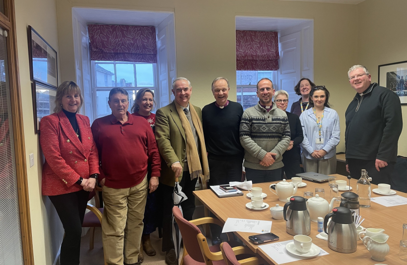 Sir Geoffrey with Parishioners and the Bishop of Exeter