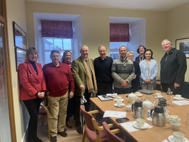 Sir Geoffrey with Parishioners and the Bishop of Exeter